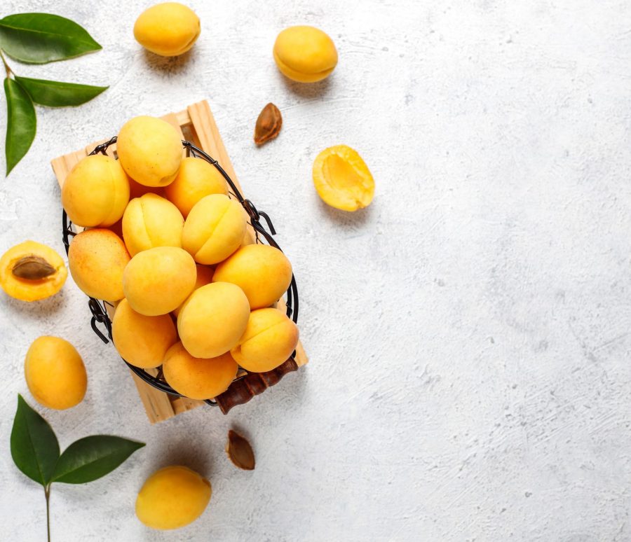 Fresh organic apricots,summer fruit,top view